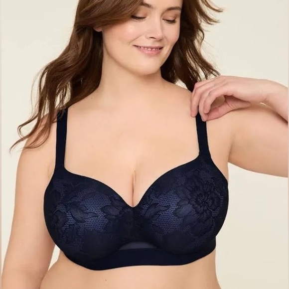 NWT CACIQUE Navy Blue MODERN LACE Lightly Lined T-SHIRT Underwire BRA 42DD - Picture 1 of 7